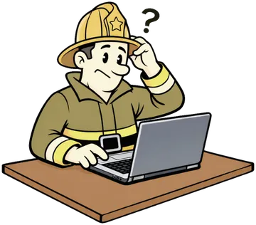 StationBay mascot at a laptop, scratching his helmet with a question mark overhead