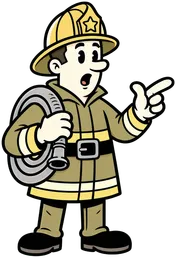 Mascot holding a hose line and pointing while giving instructions