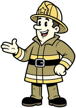 StationBay firefighter mascot welcoming you with an open hand